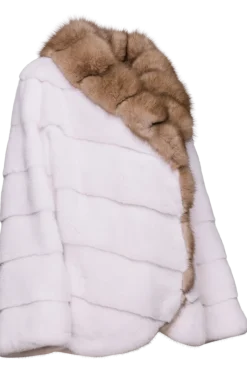Online Chevron Snow White Mink Fur Jacket - Stone Marten Trim Women Mink|Fur Jackets