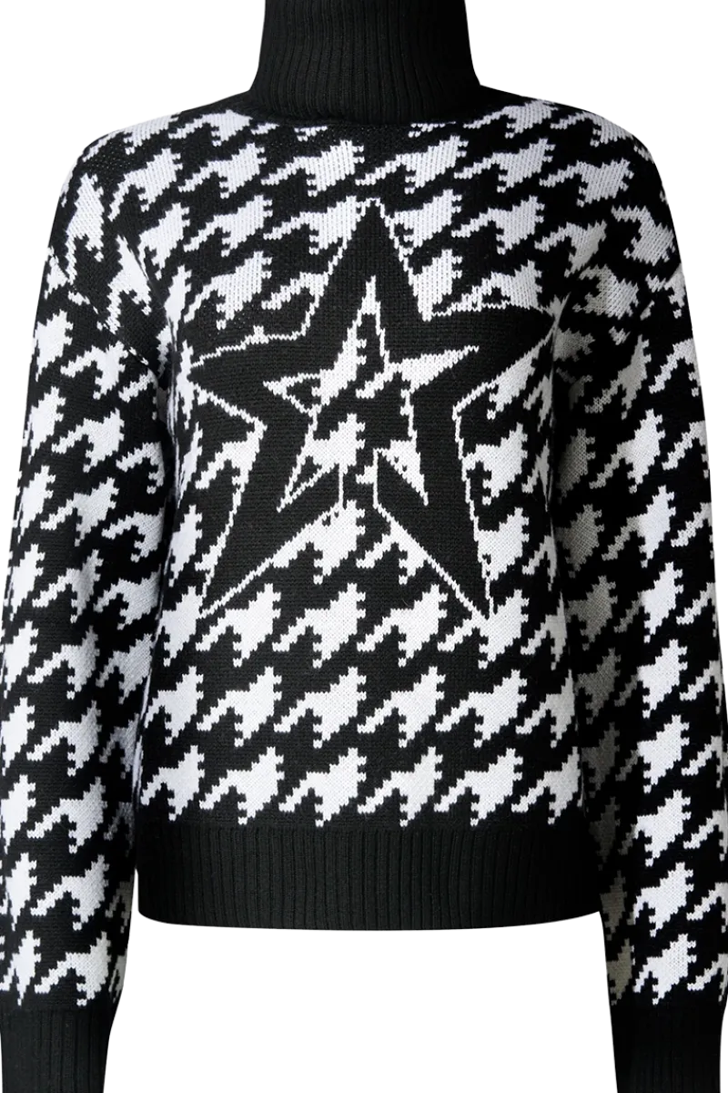 Outlet Chunky Houndstooth Merino Wool Sweater Women Après Ski