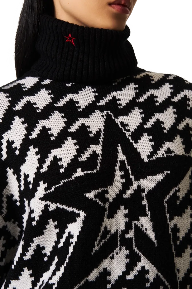 Outlet Chunky Houndstooth Merino Wool Sweater Women Après Ski