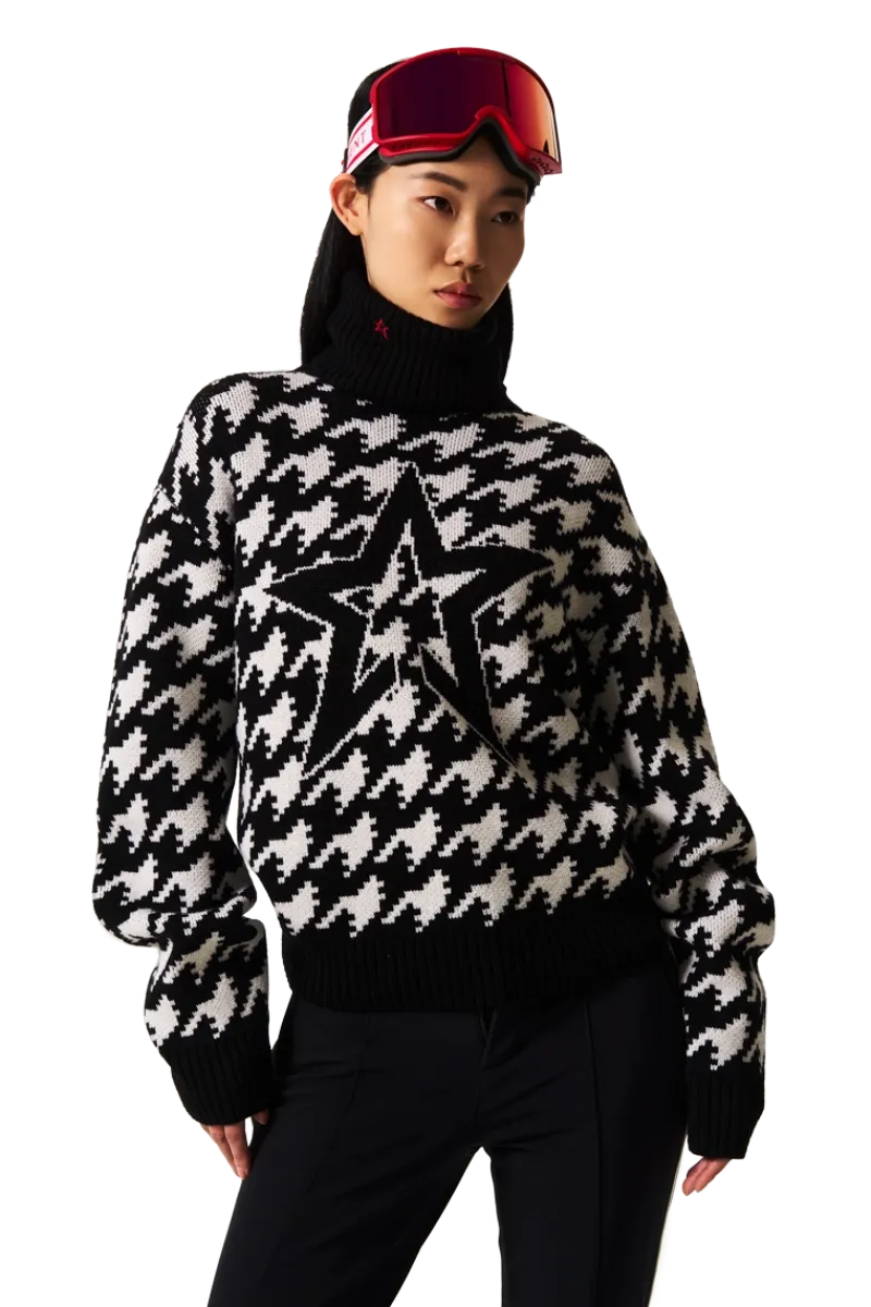 Outlet Chunky Houndstooth Merino Wool Sweater Women Après Ski