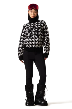 Outlet Chunky Houndstooth Merino Wool Sweater Women Après Ski