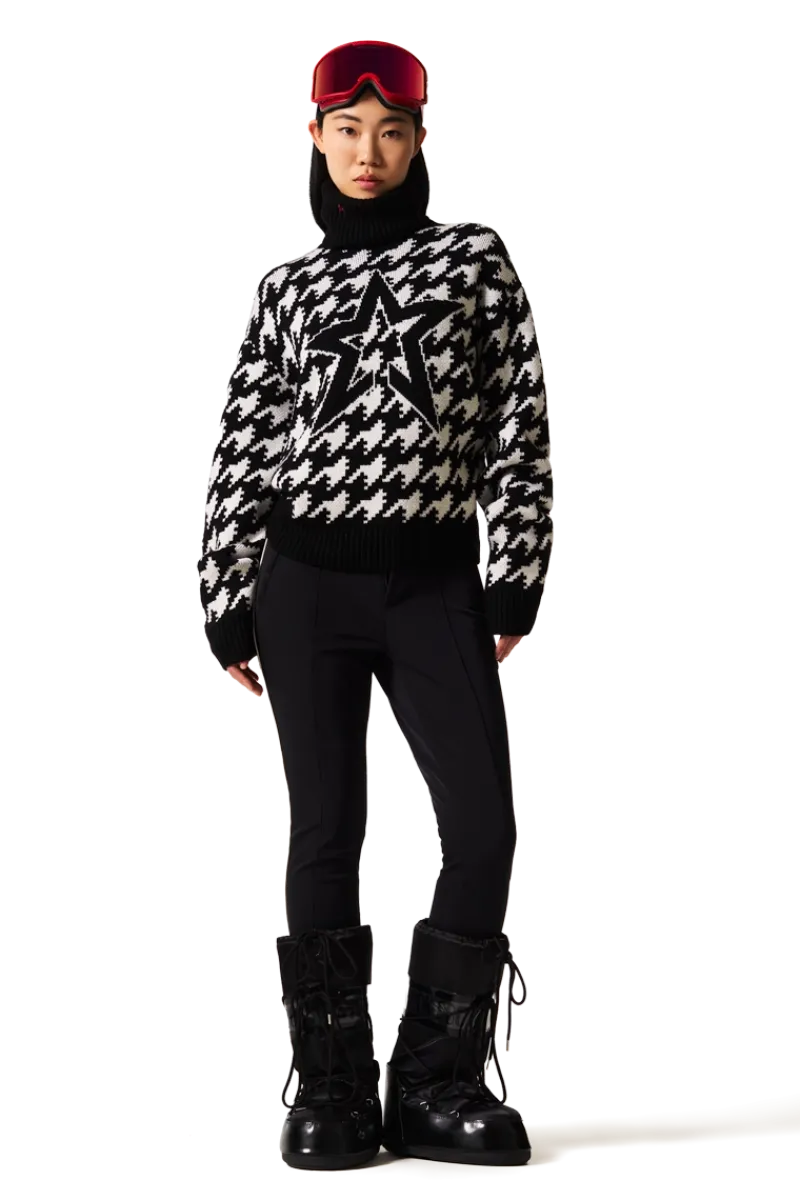 Outlet Chunky Houndstooth Merino Wool Sweater Women Après Ski