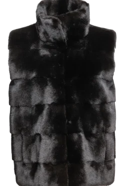 Sale Classic Horizontal Mink Fur Vest - Stand Collar Women Mink