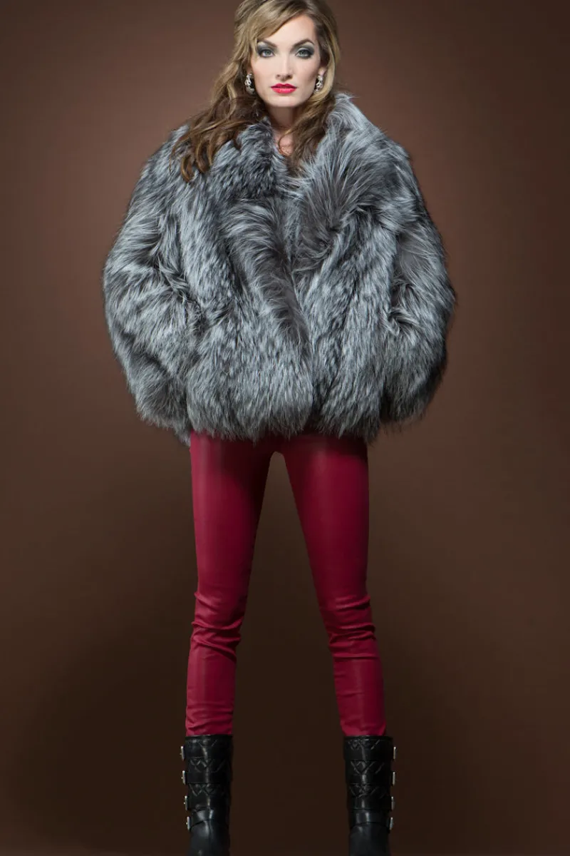 Clearance Classic Silver Fox Fur Jacket Women Fur Jackets
