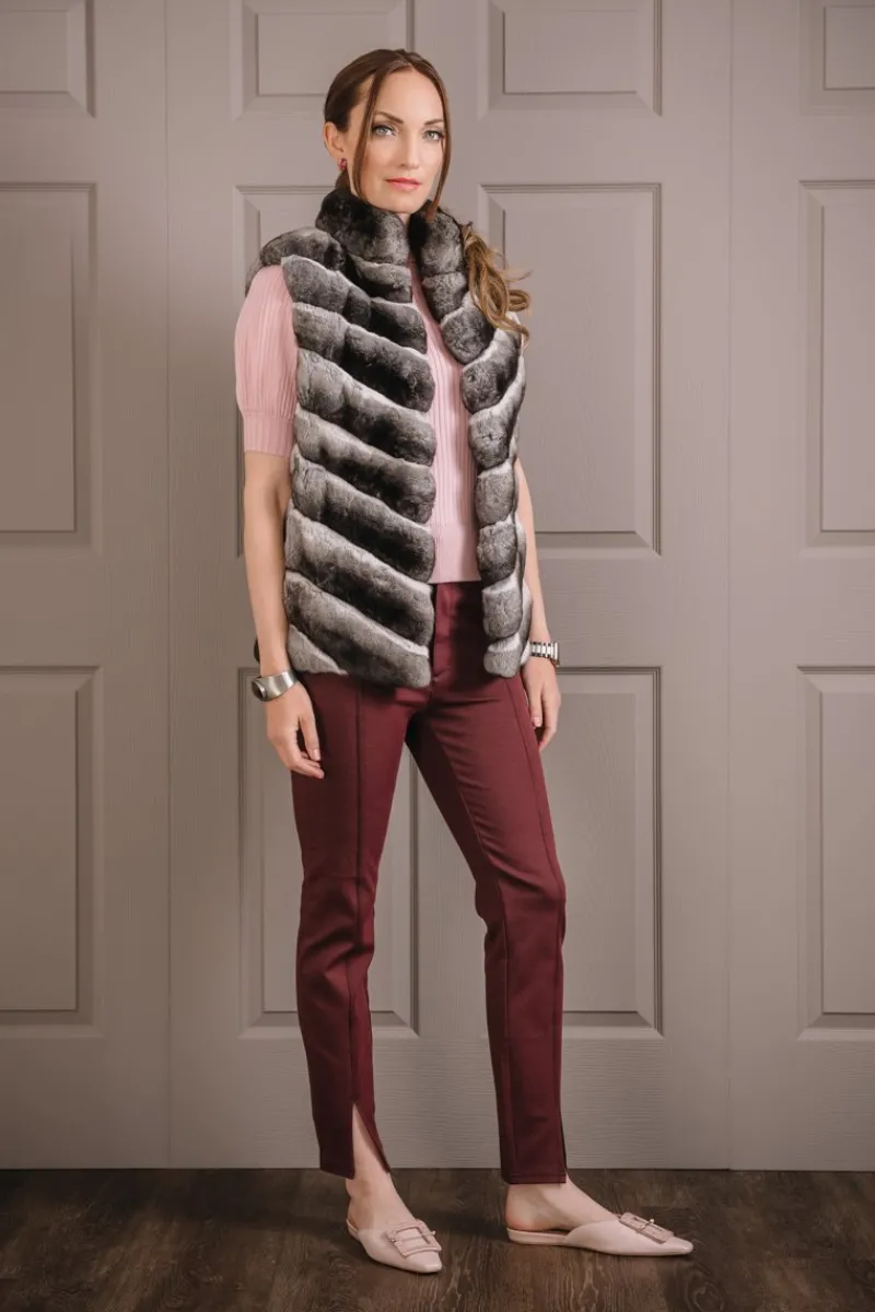 Discount Classic V-Cut Chinchilla Fur Vest Women Chinchilla