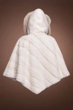 Clearance Diagonal & White Mink Fur Poncho - Fox Trimmed Hood Women Fur Jackets