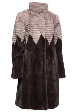 Outlet Diamond Pattern Silver Blue & Mushroom Mink Fur Coat Women Mink|Fur Coats