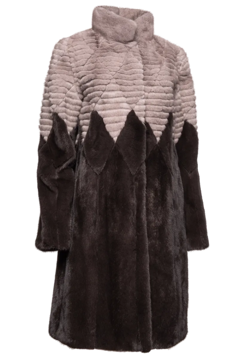 Outlet Diamond Pattern Silver Blue & Mushroom Mink Fur Coat Women Mink|Fur Coats