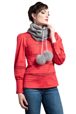 Sale Double Faced Cashmere Funnel - Drawstring - Fox Fur Balls Women Scarves