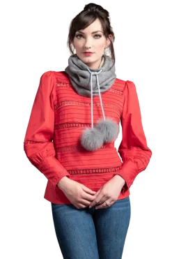 Sale Double Faced Cashmere Funnel - Drawstring - Fox Fur Balls Women Scarves