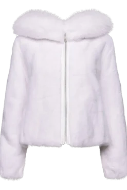Clearance Hooded Arctic Mink Fur Parka - Shadow Fox Trim Women Fur Jackets