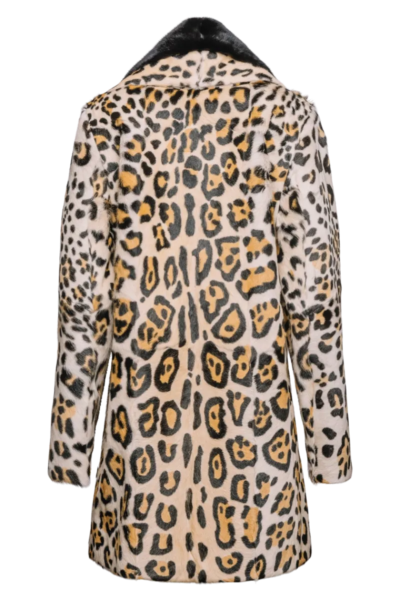 Sale Funny Girl Leopard Print Mid Length Kidskin Fur Coat - Removeable Mink Wing Collar Women Fur Coats