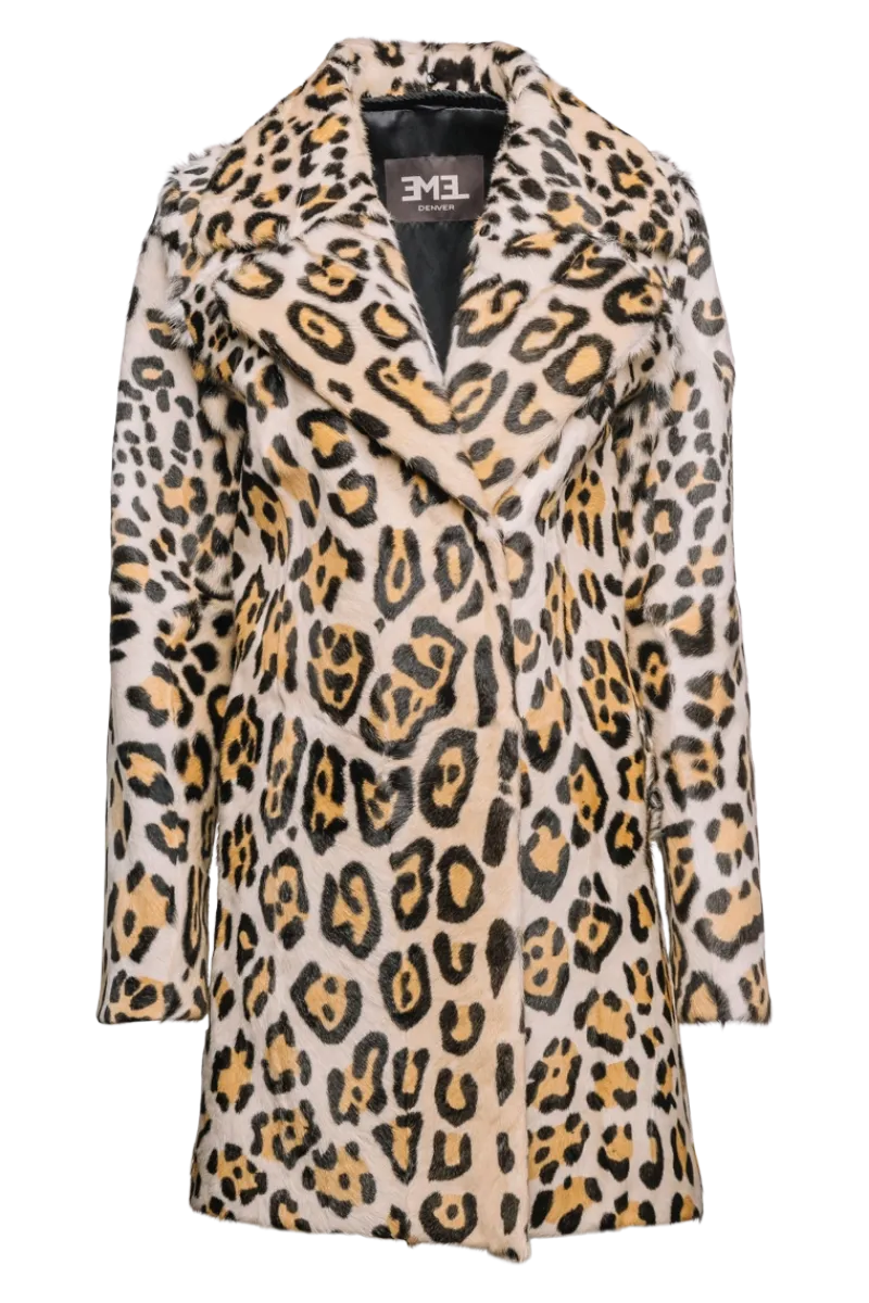 Sale Funny Girl Leopard Print Mid Length Kidskin Fur Coat - Removeable Mink Wing Collar Women Fur Coats
