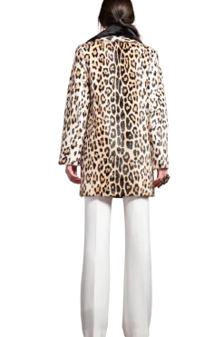 Sale Funny Girl Leopard Print Mid Length Kidskin Fur Coat - Removeable Mink Wing Collar Women Fur Coats