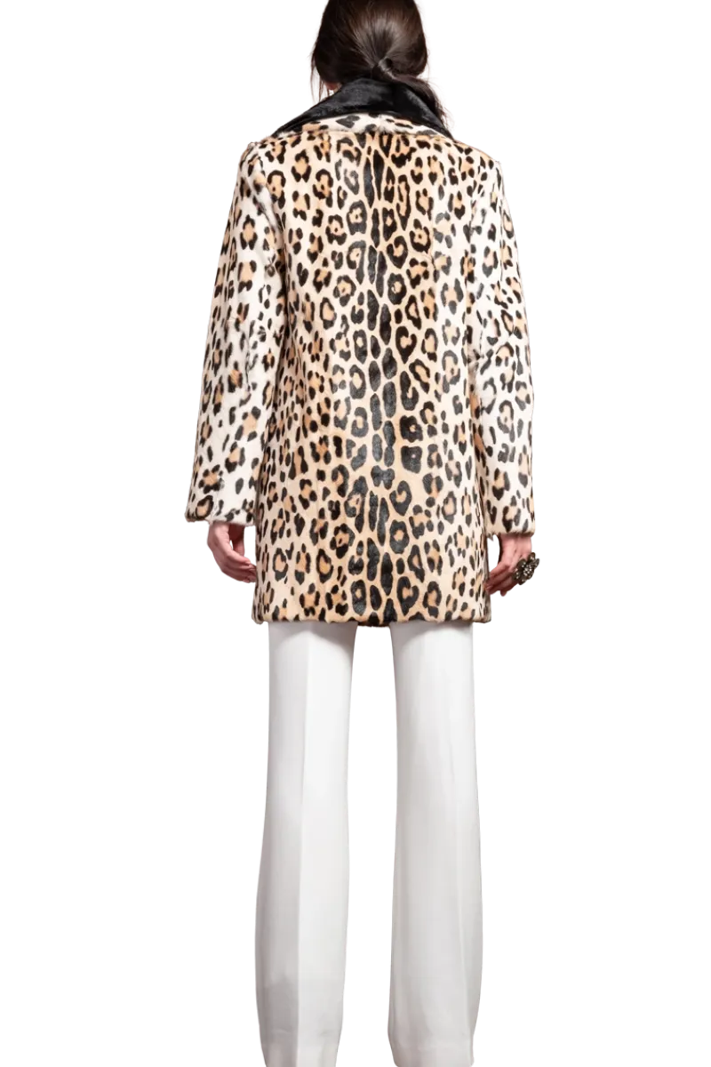 Sale Funny Girl Leopard Print Mid Length Kidskin Fur Coat - Removeable Mink Wing Collar Women Fur Coats
