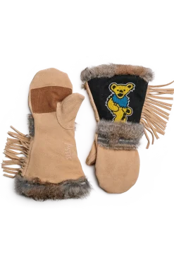 Sale Grateful Dead Yellow Dancing Bear Long Cuff Mittens Women Gloves|Rex Rabbit
