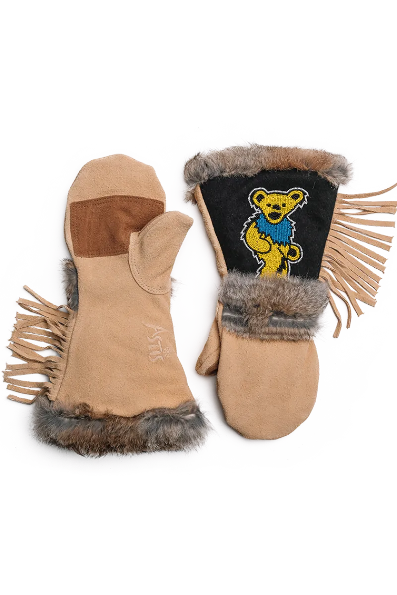 Sale Grateful Dead Yellow Dancing Bear Long Cuff Mittens Women Gloves|Rex Rabbit