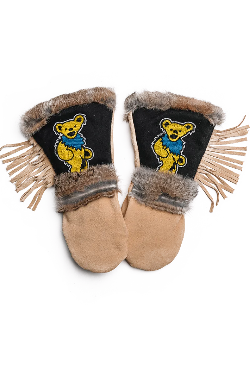 Sale Grateful Dead Yellow Dancing Bear Long Cuff Mittens Women Gloves|Rex Rabbit