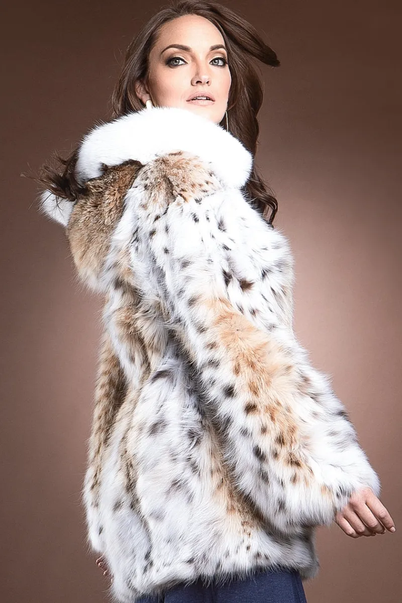 Best Hooded American Lynx and Fox Anorak Fur Jacket Women Fur Jackets