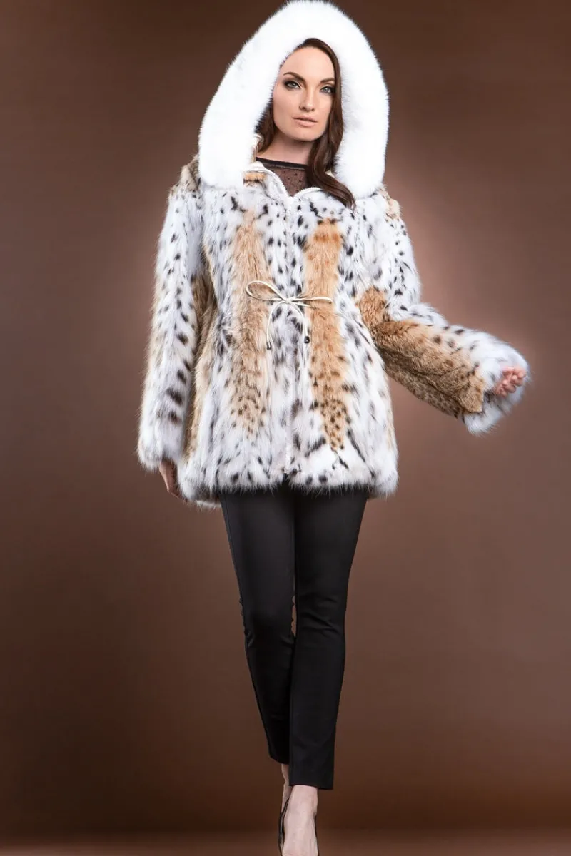 Best Hooded American Lynx and Fox Anorak Fur Jacket Women Fur Jackets