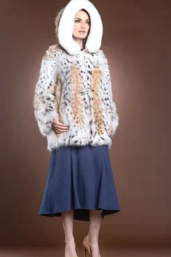 Best Hooded American Lynx and Fox Anorak Fur Jacket Women Fur Jackets