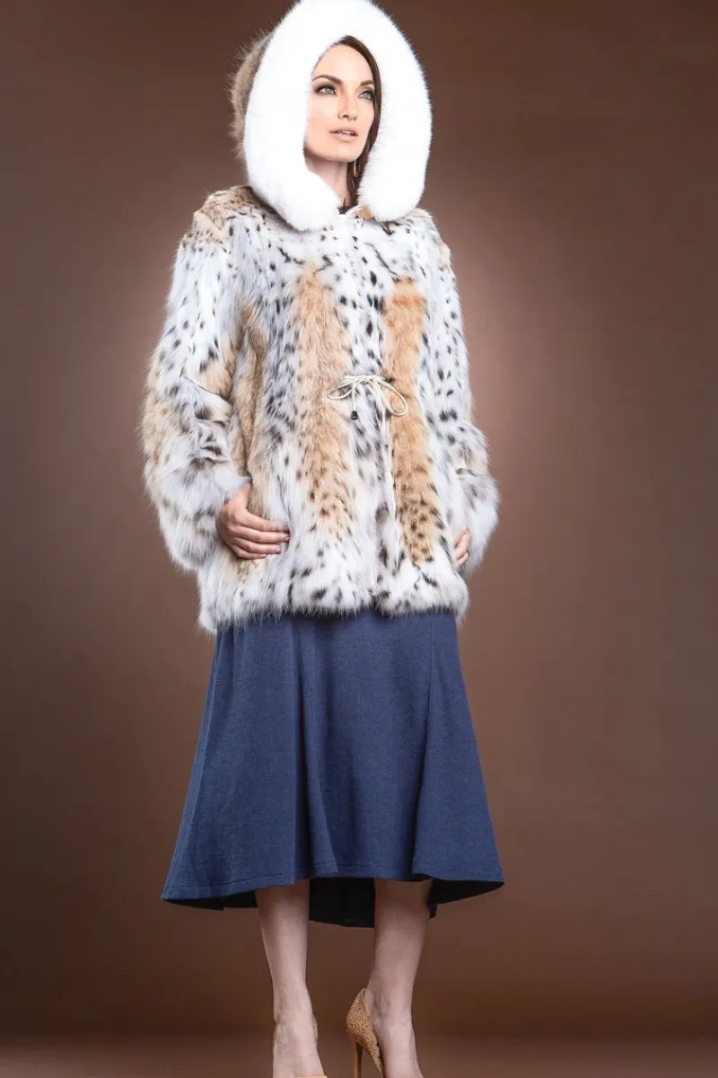 Best Hooded American Lynx and Fox Anorak Fur Jacket Women Fur Jackets