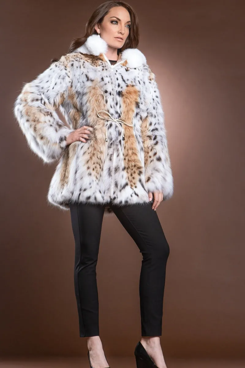 Best Hooded American Lynx and Fox Anorak Fur Jacket Women Fur Jackets