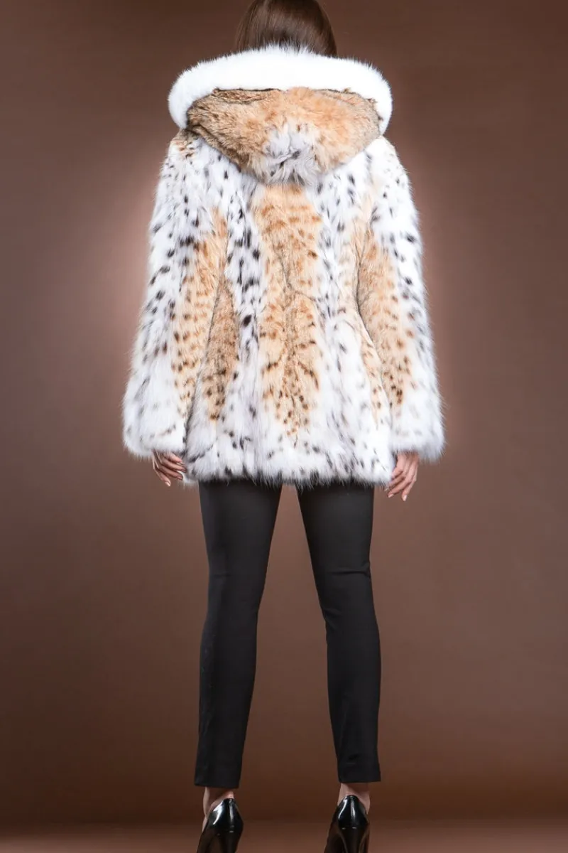 Best Hooded American Lynx and Fox Anorak Fur Jacket Women Fur Jackets