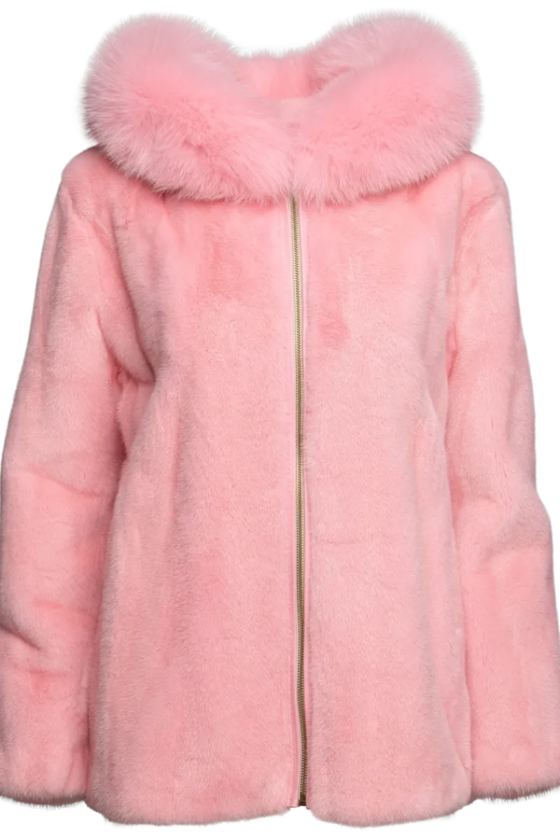 Best Hooded Bubble Gum Mink & Fox Fur Parka Women Mink|Fur Jackets