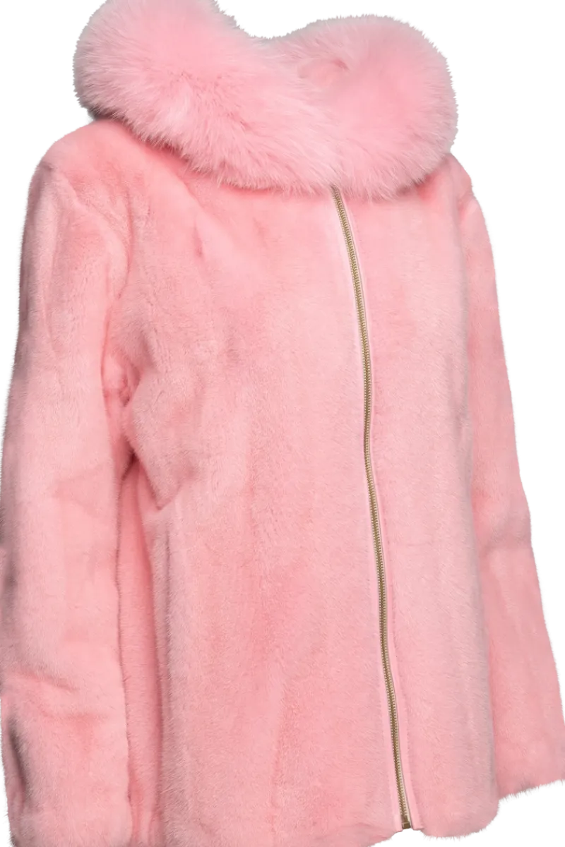 Best Hooded Bubble Gum Mink & Fox Fur Parka Women Mink|Fur Jackets