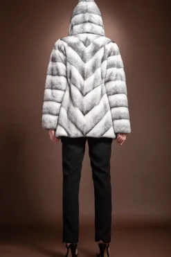 Hot Hooded Chevron Mink Fur Jacket Women Fur Jackets