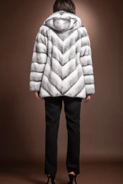 Hot Hooded Chevron Mink Fur Jacket Women Fur Jackets