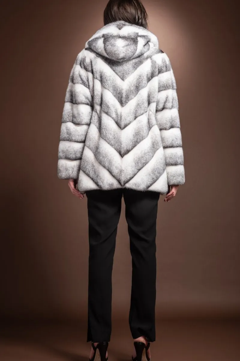 Hot Hooded Chevron Mink Fur Jacket Women Fur Jackets