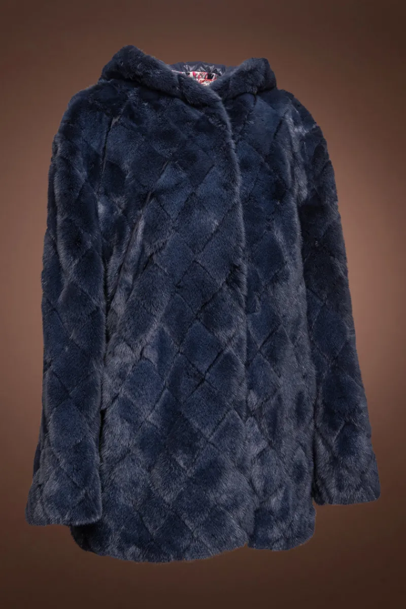 New Hooded Diamond Pattern Mink Fur Jacket Women Fur Jackets
