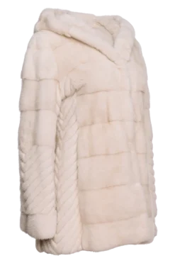 Hot Hooded Horizontal & Chevron Mink Fur Jacket Women Fur Jackets