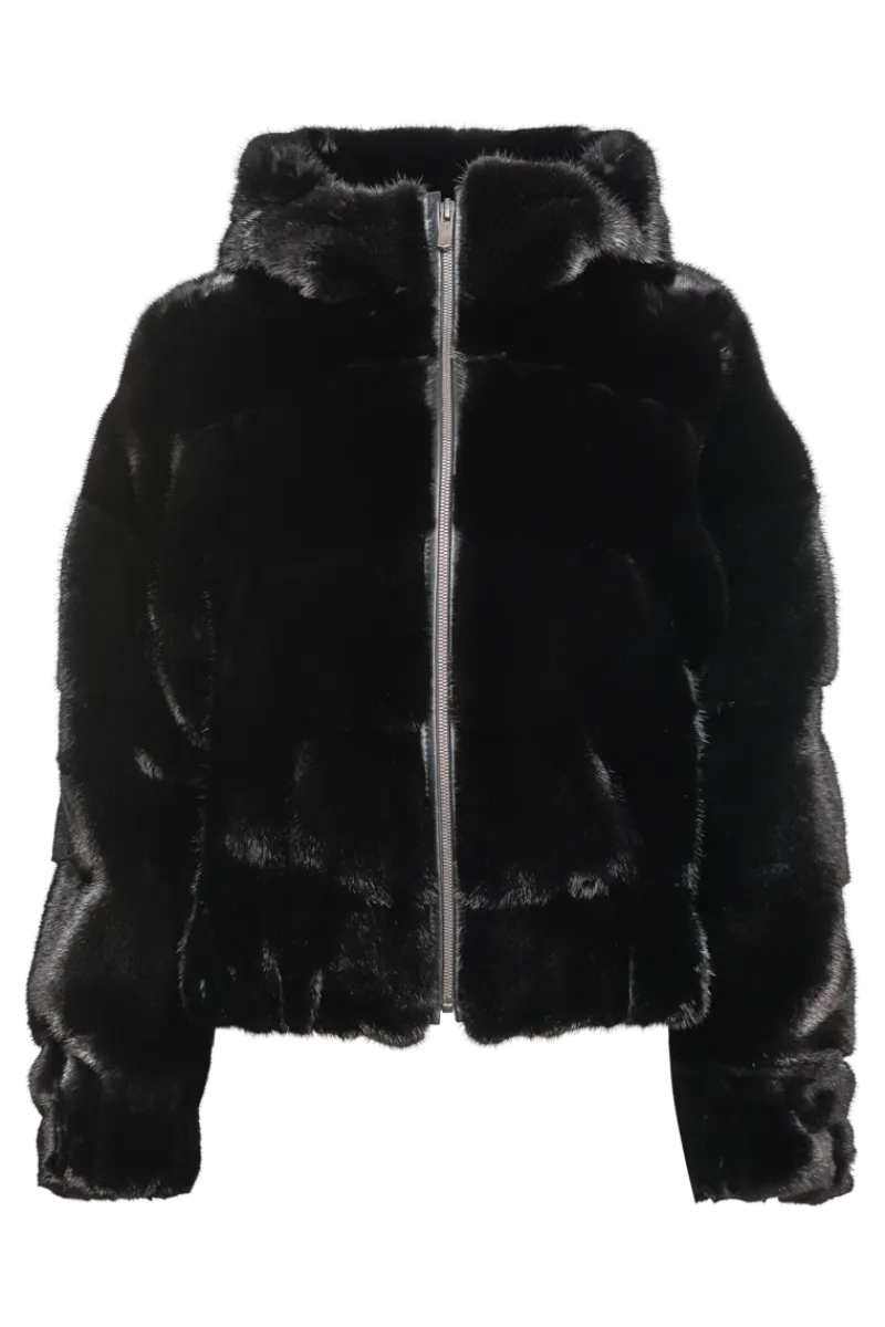 Online Hooded Horizontal Mink Fur Bomber Jacket Women Fur Jackets