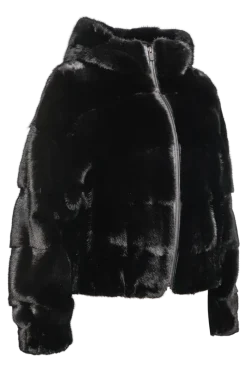 Online Hooded Horizontal Mink Fur Bomber Jacket Women Fur Jackets