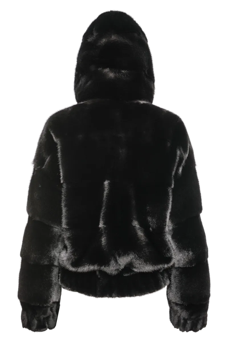 Online Hooded Horizontal Mink Fur Bomber Jacket Women Fur Jackets