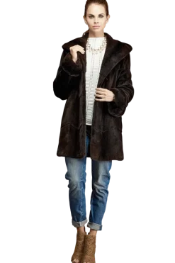 Sale Hooded Plucked Mink Fur Jacket Women Fur Jackets