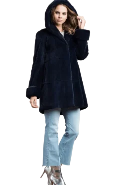 Sale Hooded Plucked Mink Fur Jacket Women Fur Jackets