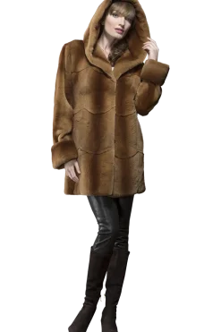 Sale Hooded Plucked Mink Fur Jacket Women Fur Jackets
