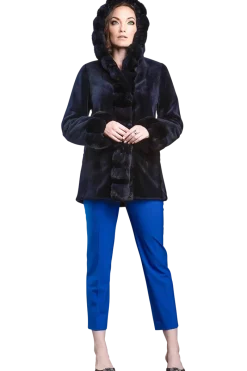 Outlet Hooded Reversible Sheared Mink and Chinchilla Fur Jacket Women Mink|Fur Jackets