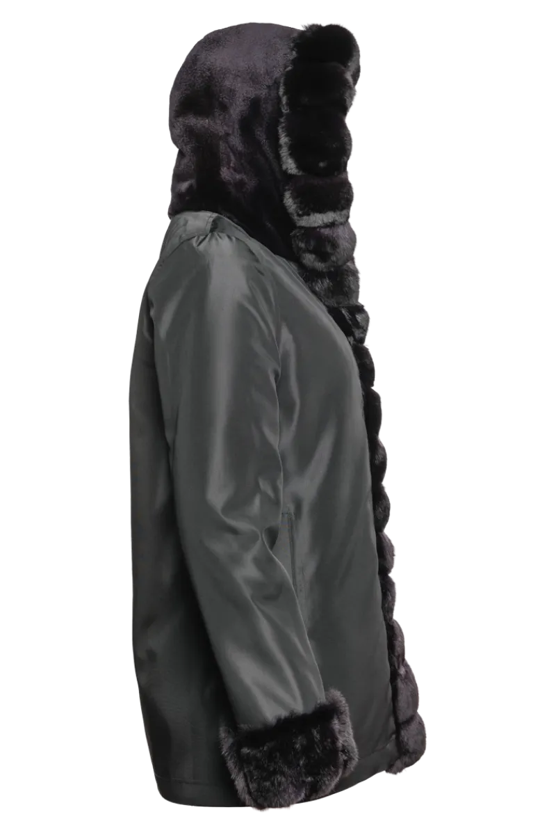 Outlet Hooded Reversible Sheared Mink and Chinchilla Fur Jacket Women Mink|Fur Jackets