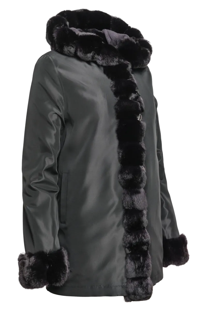 Outlet Hooded Reversible Sheared Mink and Chinchilla Fur Jacket Women Mink|Fur Jackets