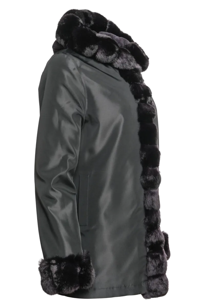 Outlet Hooded Reversible Sheared Mink and Chinchilla Fur Jacket Women Mink|Fur Jackets