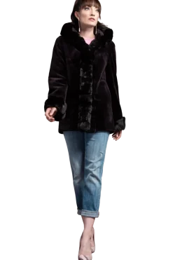 Outlet Hooded Reversible Sheared Mink and Chinchilla Fur Jacket Women Mink|Fur Jackets