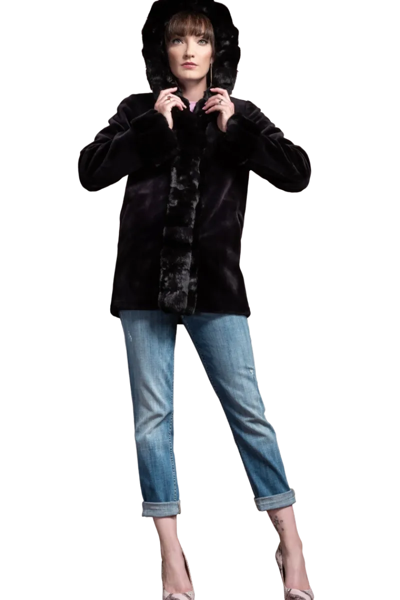 Outlet Hooded Reversible Sheared Mink and Chinchilla Fur Jacket Women Mink|Fur Jackets