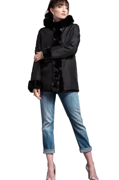 Outlet Hooded Reversible Sheared Mink and Chinchilla Fur Jacket Women Mink|Fur Jackets