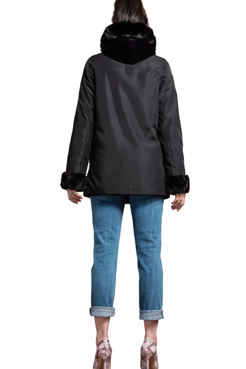 Outlet Hooded Reversible Sheared Mink and Chinchilla Fur Jacket Women Mink|Fur Jackets