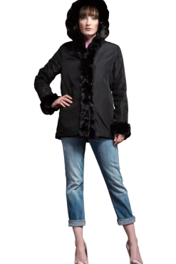 Outlet Hooded Reversible Sheared Mink and Chinchilla Fur Jacket Women Mink|Fur Jackets
